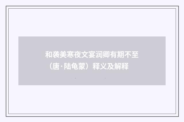 和袭美寒夜文宴润卿有期不至（唐·陆龟蒙）释义及解释