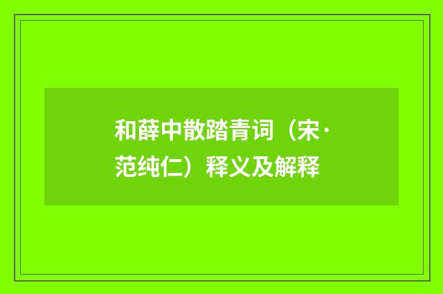 和薛中散踏青词（宋·范纯仁）释义及解释