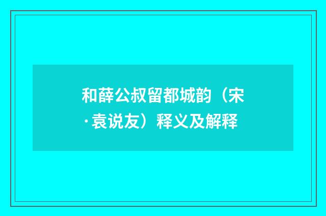 和薛公叔留都城韵（宋·袁说友）释义及解释