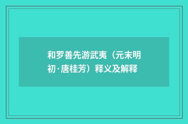 和罗善先游武夷（元末明初·唐桂芳）释义及解释