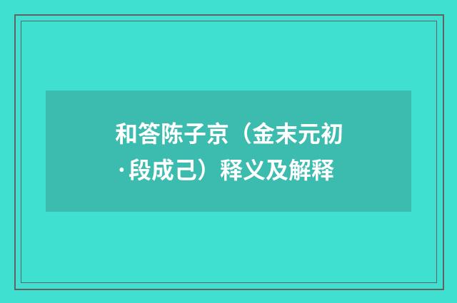 和答陈子京（金末元初·段成己）释义及解释