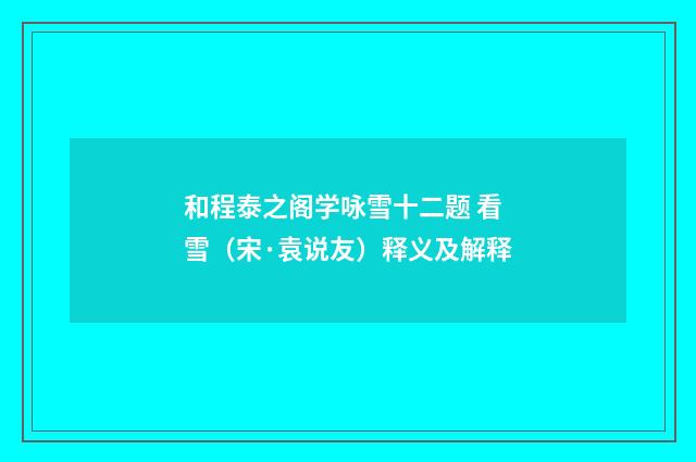 和程泰之阁学咏雪十二题 看雪（宋·袁说友）释义及解释