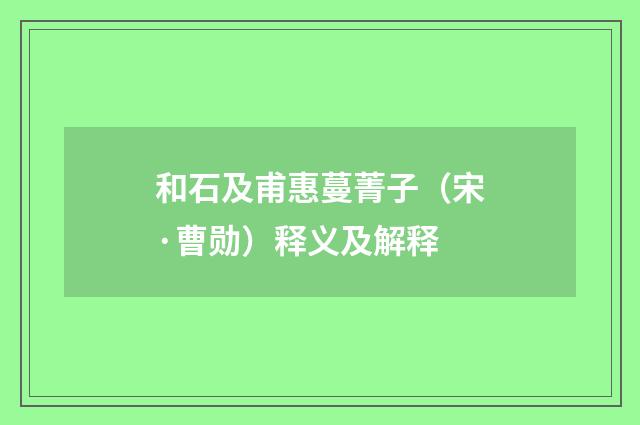 和石及甫惠蔓菁子（宋·曹勋）释义及解释