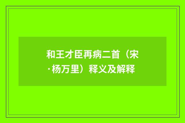 和王才臣再病二首（宋·杨万里）释义及解释