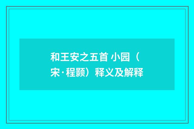 和王安之五首 小园（宋·程颢）释义及解释