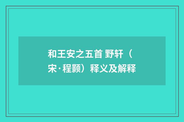 和王安之五首 野轩（宋·程颢）释义及解释