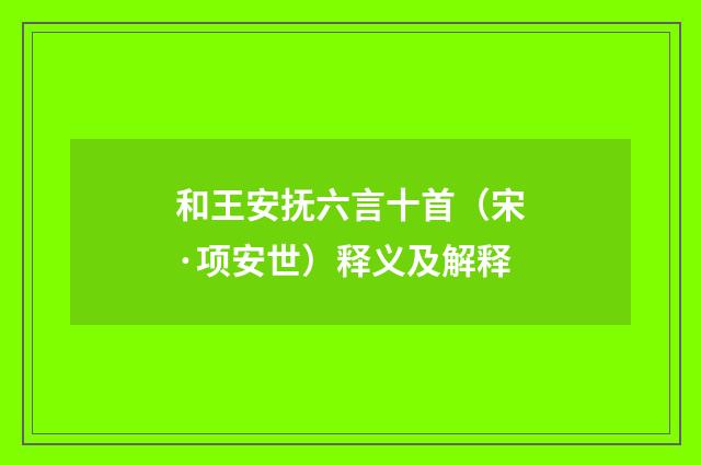 和王安抚六言十首（宋·项安世）释义及解释