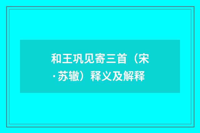 和王巩见寄三首（宋·苏辙）释义及解释