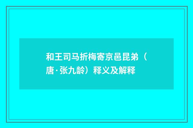 和王司马折梅寄京邑昆弟（唐·张九龄）释义及解释