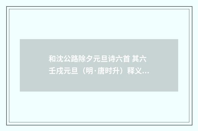 和沈公路除夕元旦诗六首 其六 壬戌元旦（明·唐时升）释义及解释