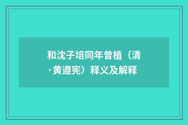 和沈子培同年曾植（清·黄遵宪）释义及解释