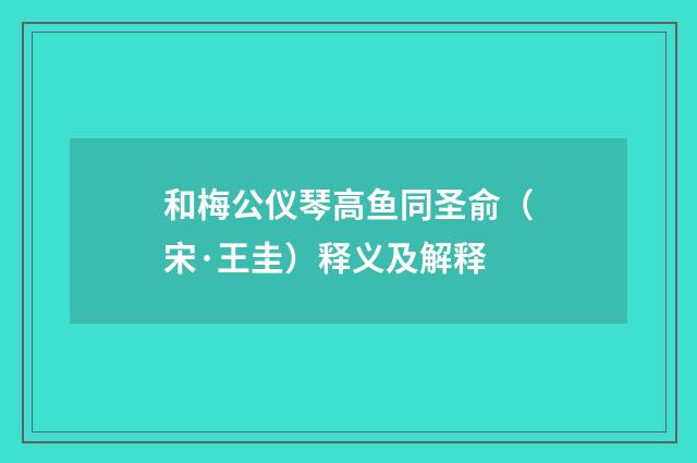 和梅公仪琴高鱼同圣俞（宋·王圭）释义及解释