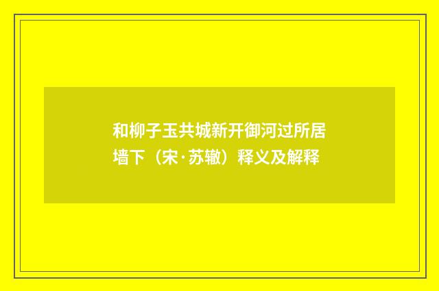 和柳子玉共城新开御河过所居墙下（宋·苏辙）释义及解释