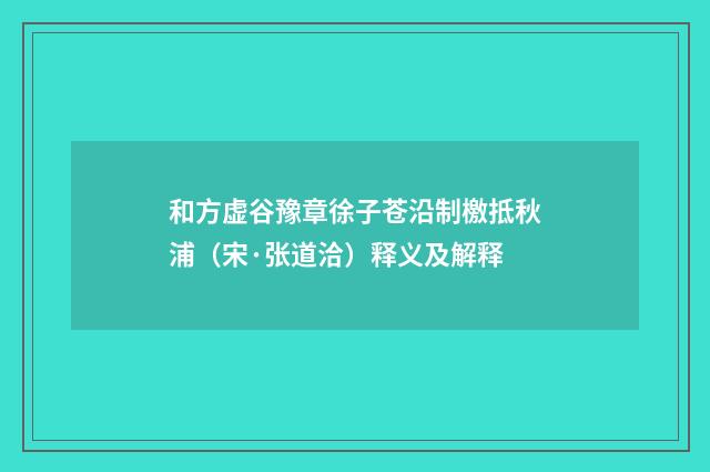 和方虚谷豫章徐子苍沿制檄抵秋浦（宋·张道洽）释义及解释