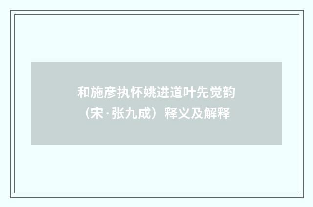 和施彦执怀姚进道叶先觉韵（宋·张九成）释义及解释