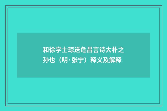 和徐学士琼送危昌言诗大朴之孙也（明·张宁）释义及解释