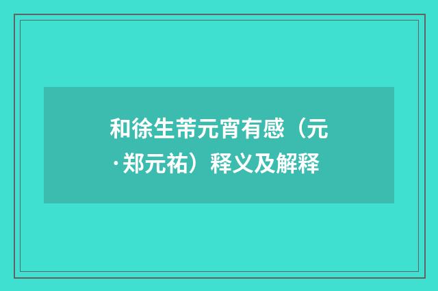 和徐生芾元宵有感（元·郑元祐）释义及解释