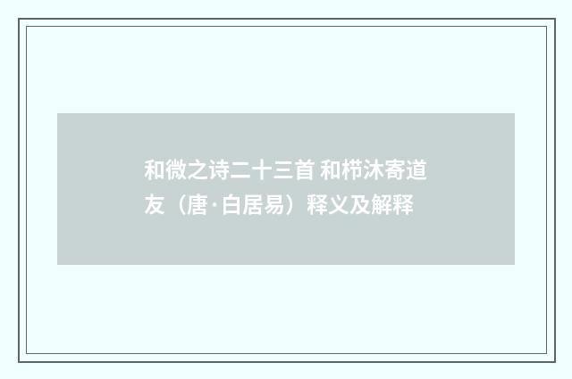 和微之诗二十三首 和栉沐寄道友（唐·白居易）释义及解释