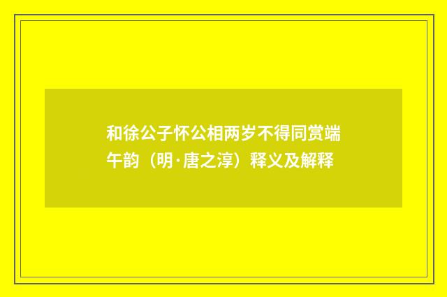 和徐公子怀公相两岁不得同赏端午韵（明·唐之淳）释义及解释