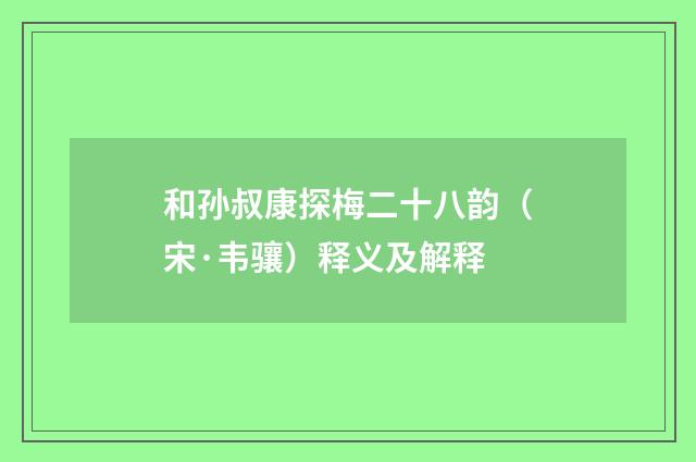 和孙叔康探梅二十八韵（宋·韦骧）释义及解释
