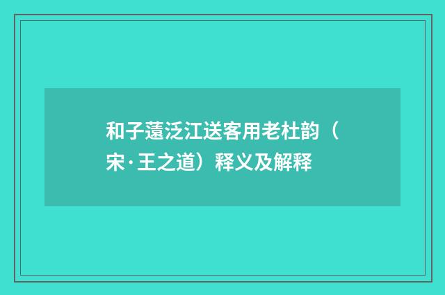 和子薳泛江送客用老杜韵（宋·王之道）释义及解释