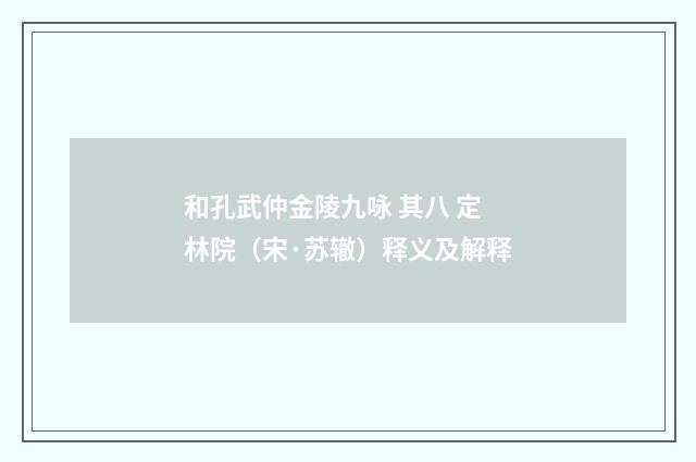 和孔武仲金陵九咏 其八 定林院（宋·苏辙）释义及解释