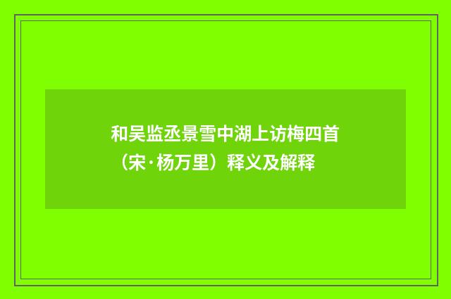 和吴监丞景雪中湖上访梅四首（宋·杨万里）释义及解释