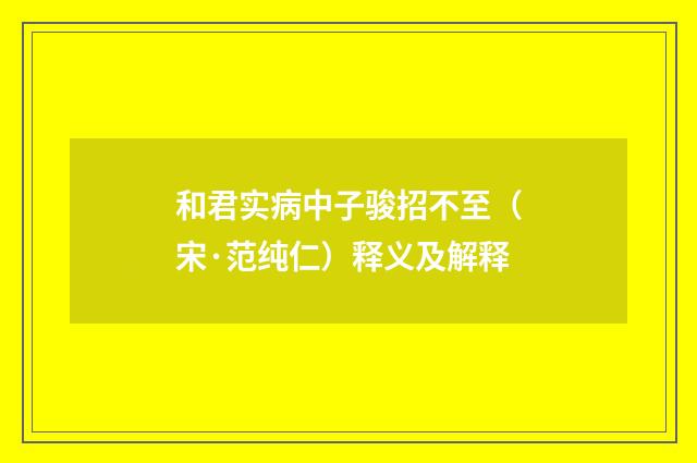 和君实病中子骏招不至（宋·范纯仁）释义及解释
