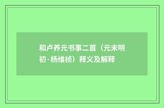 和卢养元书事二首（元末明初·杨维桢）释义及解释