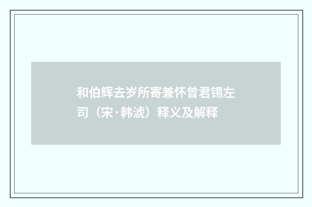 和伯辉去岁所寄兼怀曾君锡左司（宋·韩淲）释义及解释