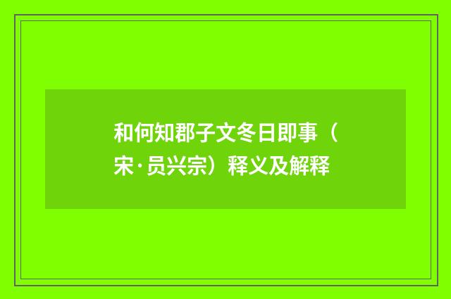 和何知郡子文冬日即事（宋·员兴宗）释义及解释