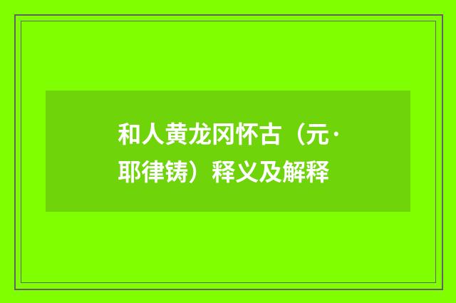 和人黄龙冈怀古（元·耶律铸）释义及解释
