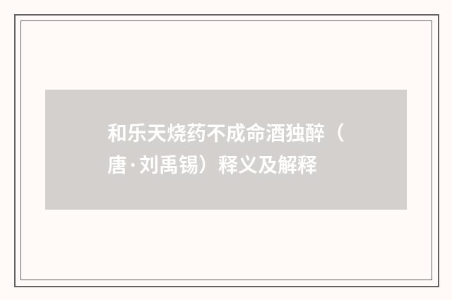 和乐天烧药不成命酒独醉（唐·刘禹锡）释义及解释