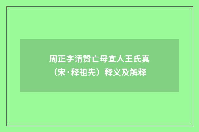 周正字请赞亡母宜人王氏真（宋·释祖先）释义及解释