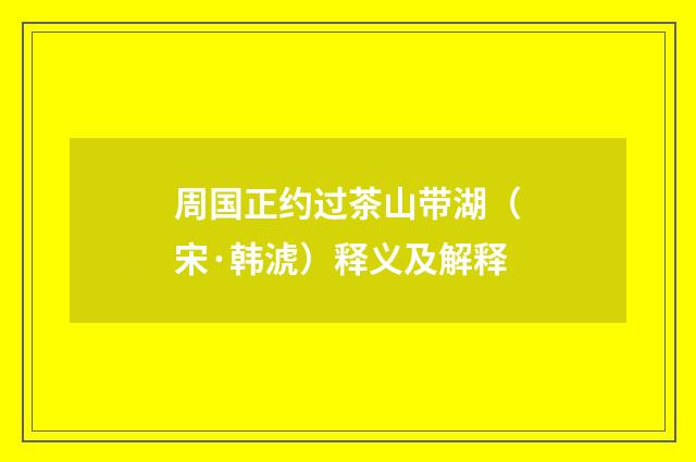 周国正约过茶山带湖（宋·韩淲）释义及解释