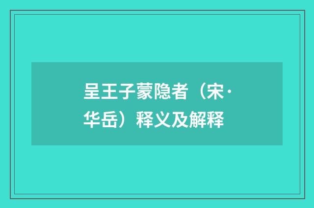 呈王子蒙隐者（宋·华岳）释义及解释