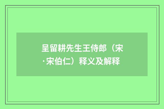 呈留耕先生王侍郎（宋·宋伯仁）释义及解释