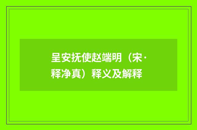 呈安抚使赵端明（宋·释净真）释义及解释