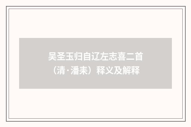 吴圣玉归自辽左志喜二首（清·潘耒）释义及解释