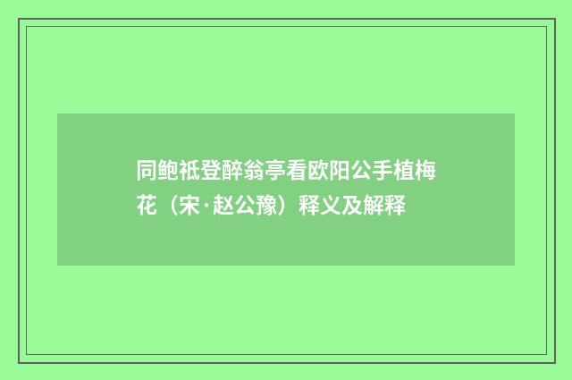 同鲍祗登醉翁亭看欧阳公手植梅花（宋·赵公豫）释义及解释