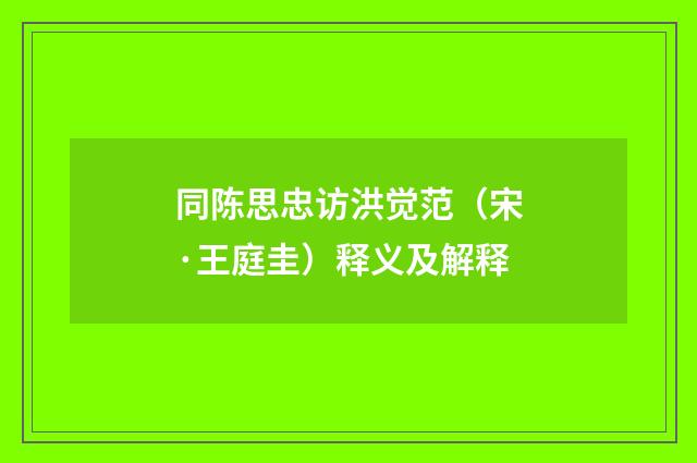 同陈思忠访洪觉范（宋·王庭圭）释义及解释