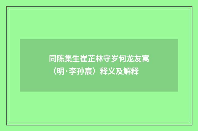 同陈集生崔芷林守岁何龙友寓（明·李孙宸）释义及解释