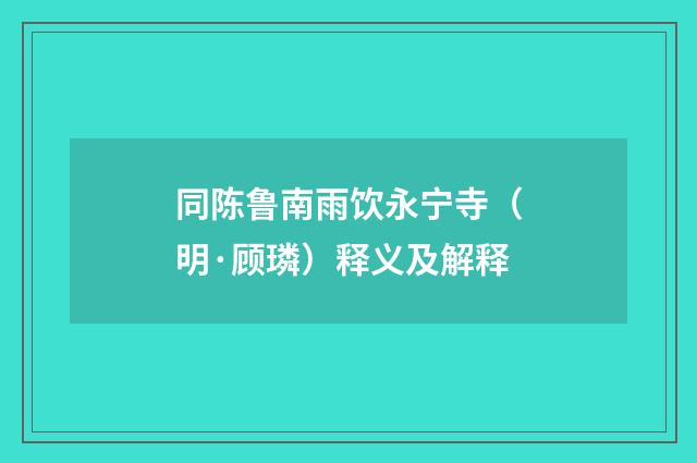 同陈鲁南雨饮永宁寺（明·顾璘）释义及解释