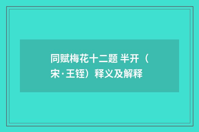 同赋梅花十二题 半开（宋·王铚）释义及解释