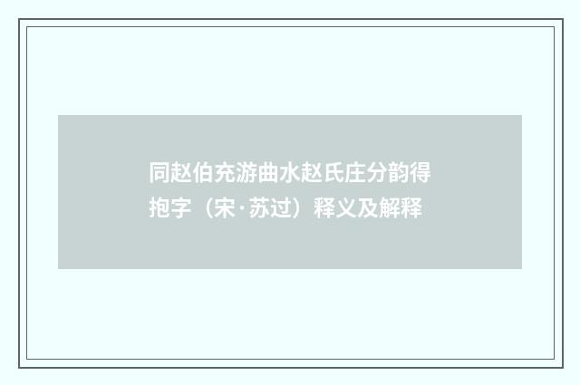 同赵伯充游曲水赵氏庄分韵得抱字（宋·苏过）释义及解释