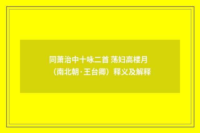 同萧治中十咏二首 荡妇高楼月（南北朝·王台卿）释义及解释