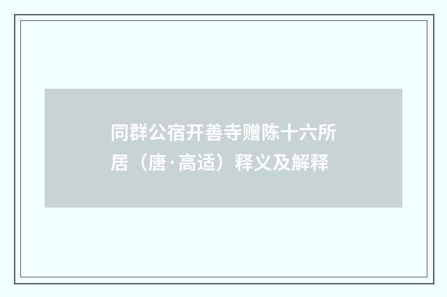同群公宿开善寺赠陈十六所居（唐·高适）释义及解释