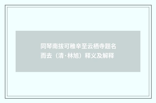 同琴南拔可稚辛至云栖寺题名而去（清·林旭）释义及解释