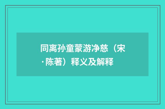 同离孙童蒙游净慈（宋·陈著）释义及解释