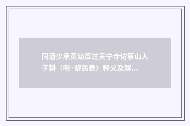 同潘少承黄幼章过天宁寺访蔡山人子耕（明·黎民表）释义及解释